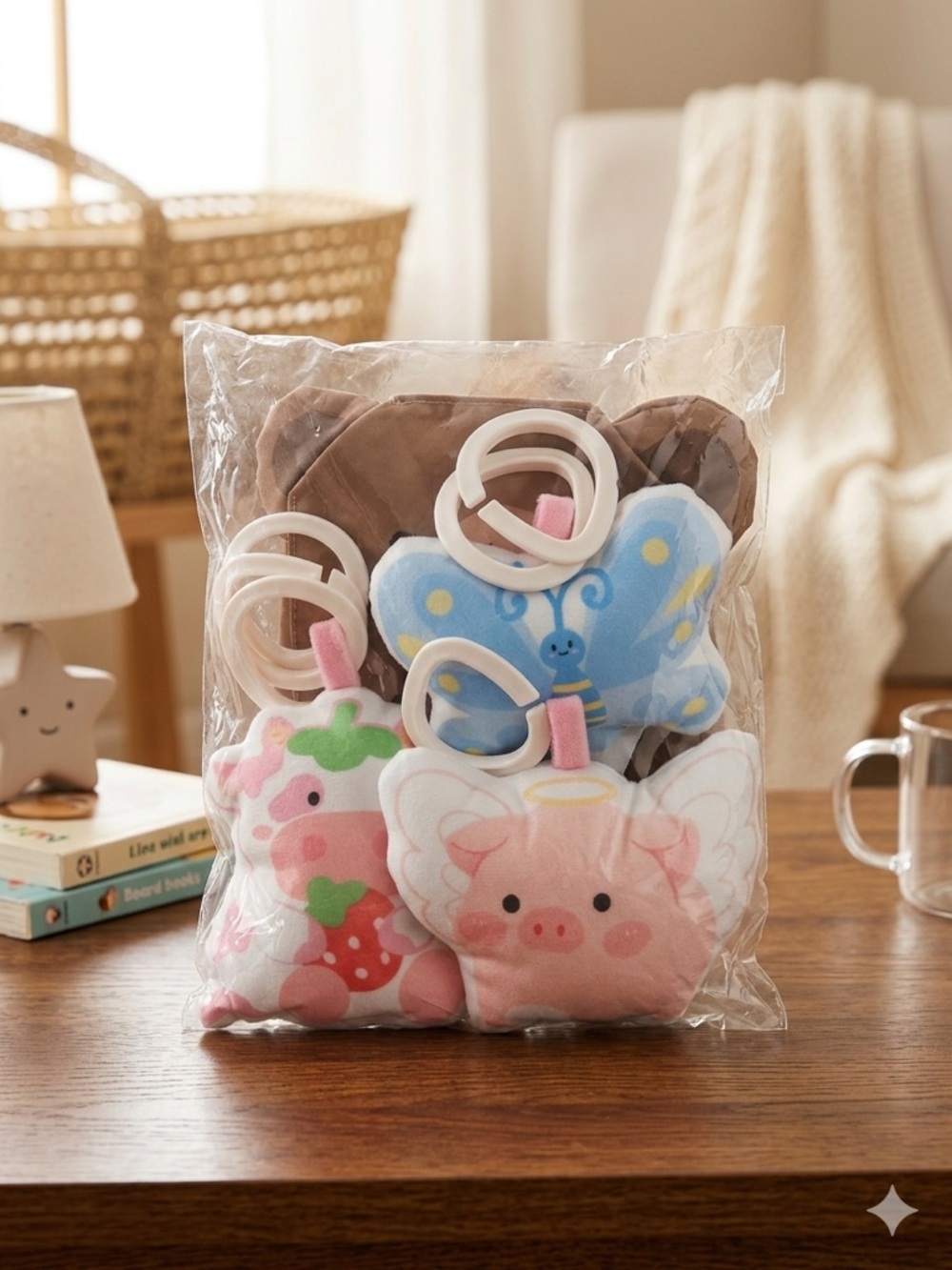 New Kawaii Baby Sensory Plush set Strawberry cow , Angel pig, Butterfly Stroller